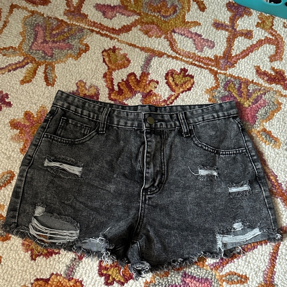 SHEIN Charcoal Distressed Jean Shorts